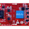 Red PCB with multiple integrated circuits and a blue HD-R5s Plus module in the center, plus white labeling and corner mounting holes.