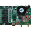 MBR16 - LED Display Module, LED Screen Controller and LED Video Processor Green control board with numerous connector sockets on the left, a central cooling fan, and various chips around the bottom.