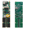 Two green PCB boards with connectors and integrated circuits laid side by side for electronics prototyping or development use.