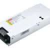 DHP400L-46 1 - LED Display Module, LED Screen Controller and LED Video Processor Slim metal AC-DC power supply module with terminal block, mounted flanges, and warning label (angled view). Inlet/outlet area visible at left.