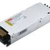 Industrial switching power supply module with warning label and yellow terminal block at one end.