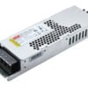 Metal enclosure switching power supply with a multi-pin terminal block and vented top panel for cooling.
