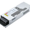 Silver metal DC power supply module with ventilation holes and a black terminal block at the front.