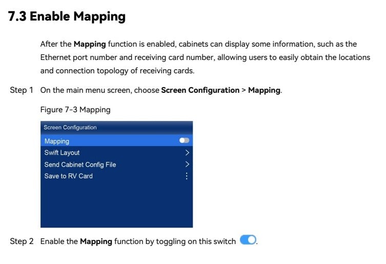 NovaStar MX20 Mapping menu showing Ethernet port and receiving card topology