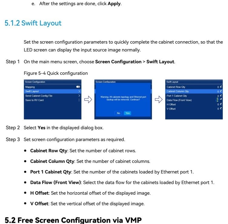 NovaStar MX20 Swift Layout menu for regular LED cabinet mapping